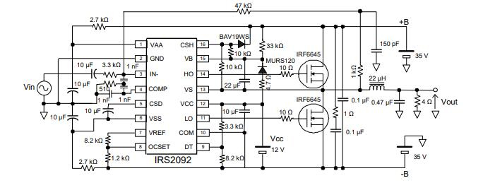 IRS2092S Audio Amplifier: Schematic, Datasheet Pdf, Typical Application